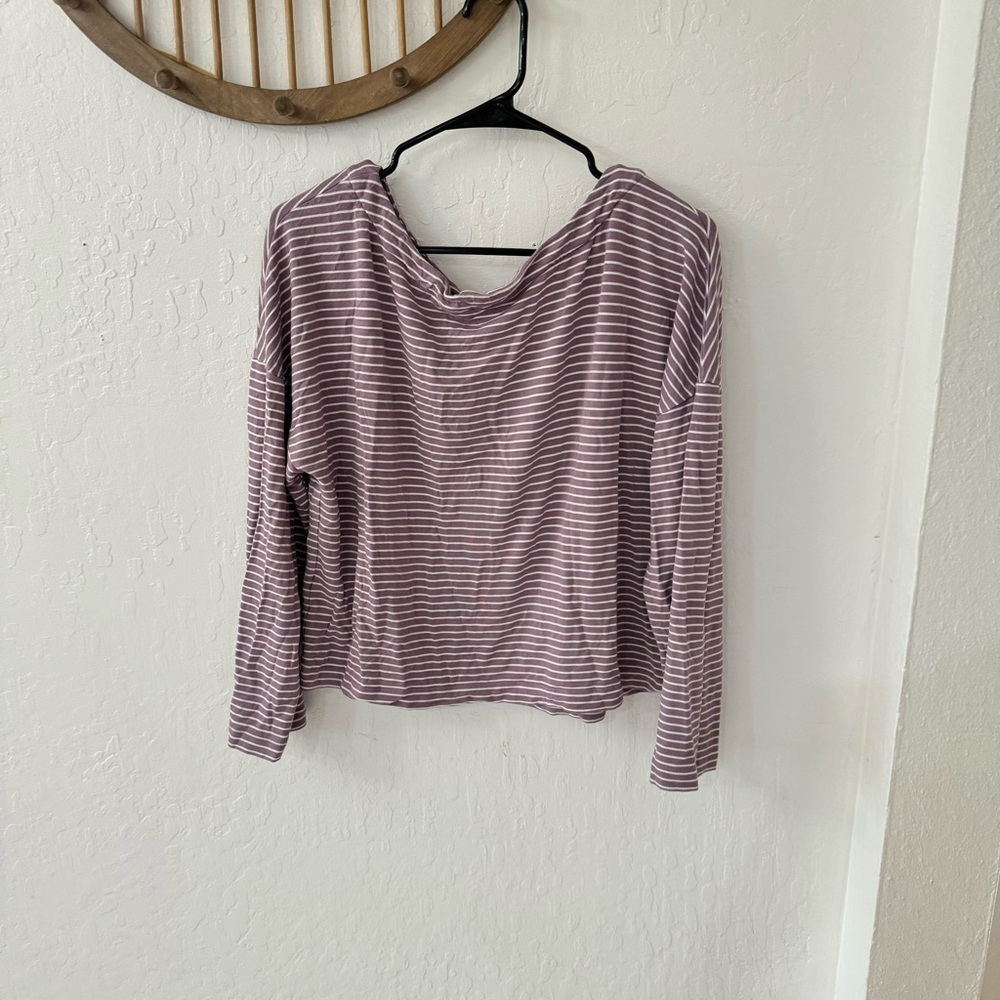 🤍 Boden Katrina Jersey Knit Top Size 12 US Purple Stripe Boxy Shirt 🤍 - Picture 7 of 10